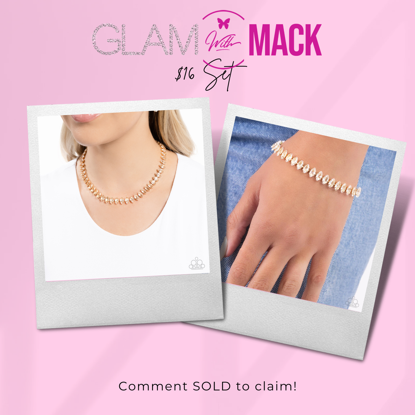 Paparazzi Glittery Genre Marquise Masterpiece Gold Necklace and Bracelet Set