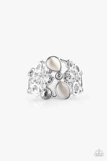 Paparazzi Summer Yacht - White Moonstone - White Rhinestones - Silver Ring