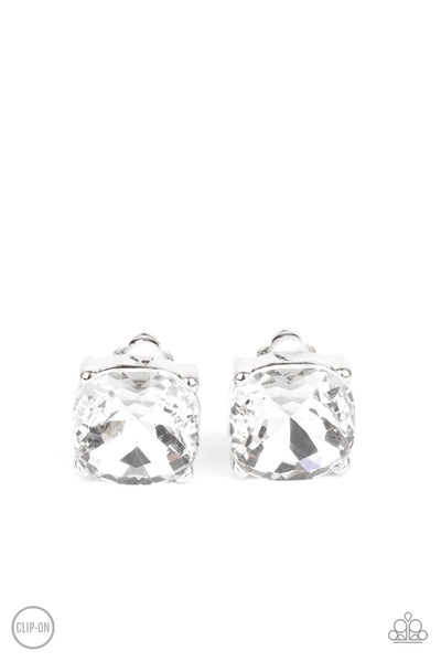 Paparazzi Bombshell Brilliance - White CLIP ON earrings