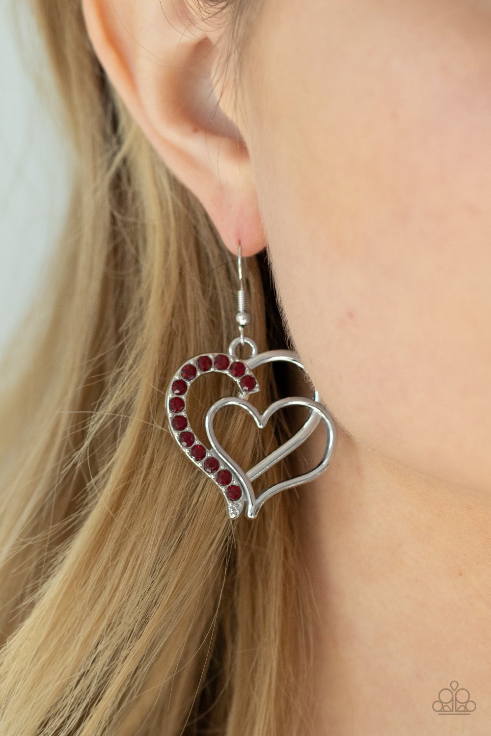 Paparazzi Earring ~ Double The Heartache - Red