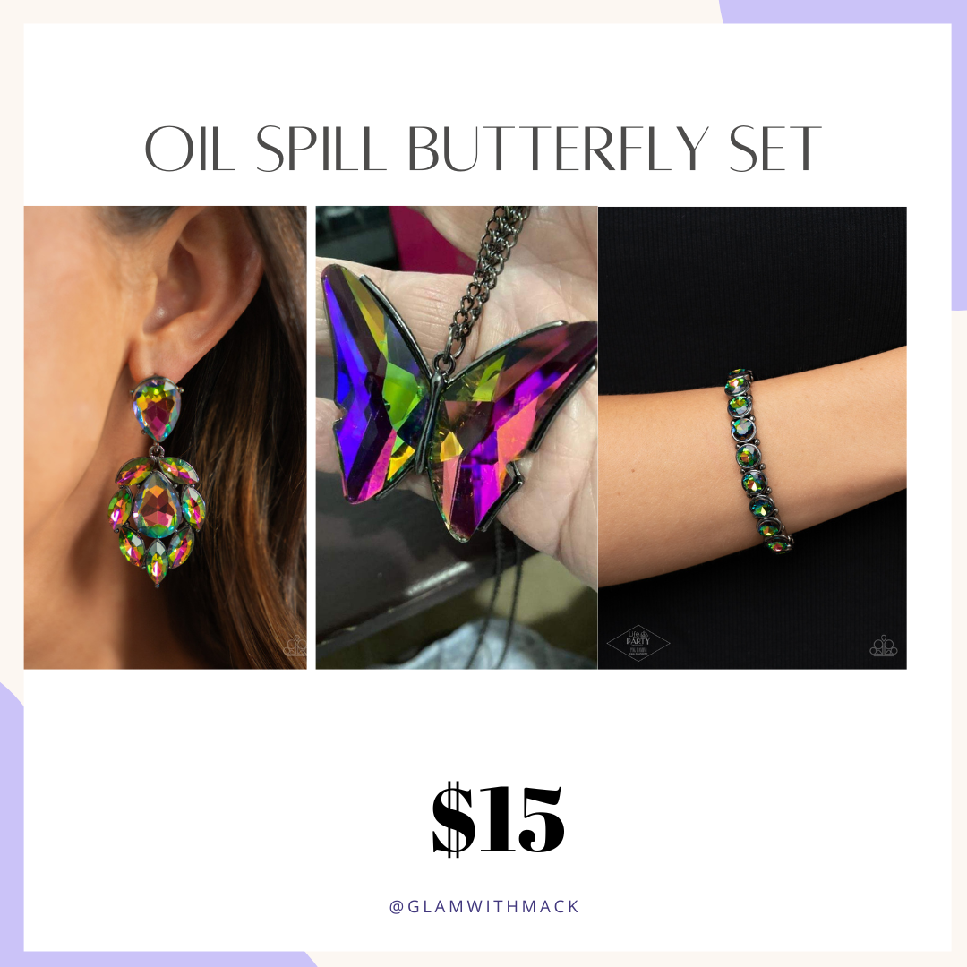 Paparazzi Butterfly Oil Spill Set Earring , Necklace, & Bracelet